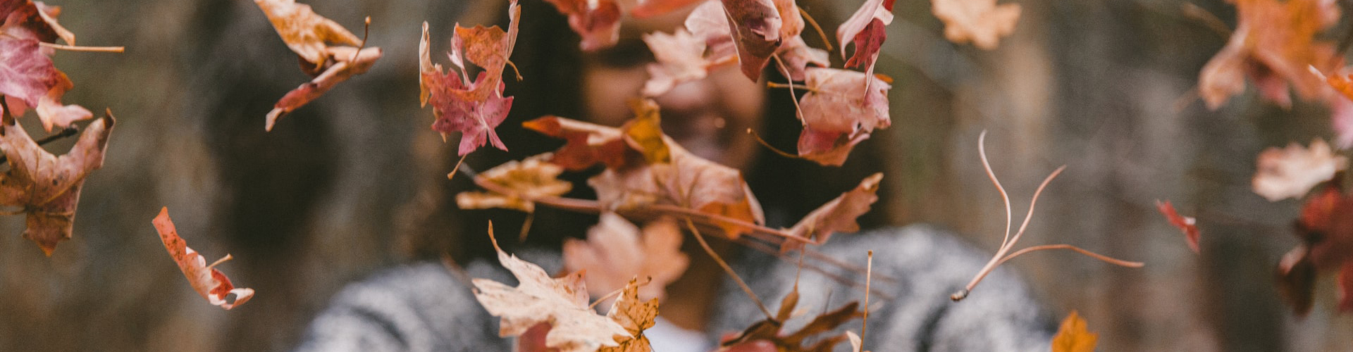 Vrolijke vrouw die herfstblaadjes rondstrooit