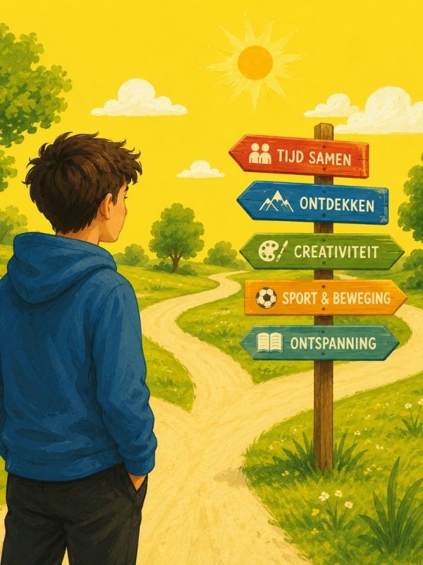 Dopamine kids - Jongen staat op een kruispunt van activiteiten