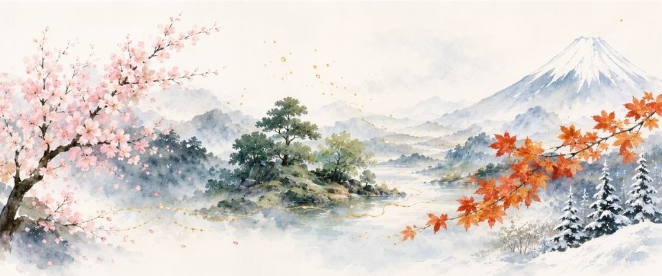 Afbeelding van de vier seizoenen in Japan