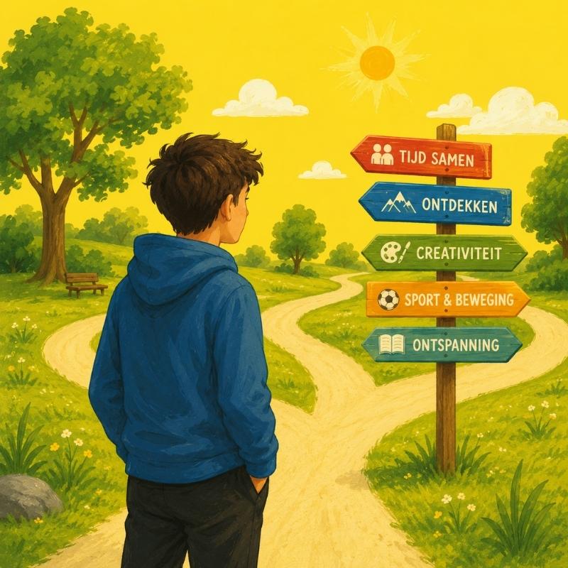 Een jonge jongen is buiten op avontuur